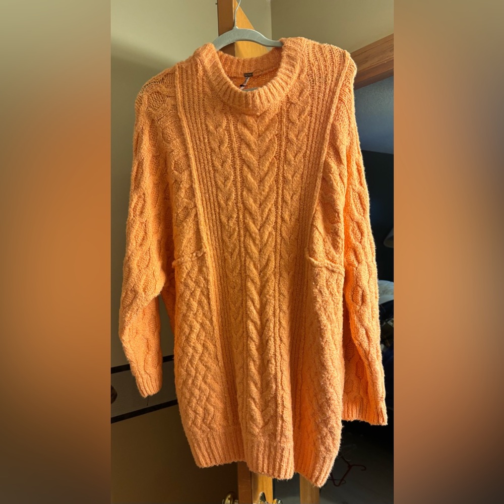 Free People Loveship Vibrant Orange Cable Knit Mini